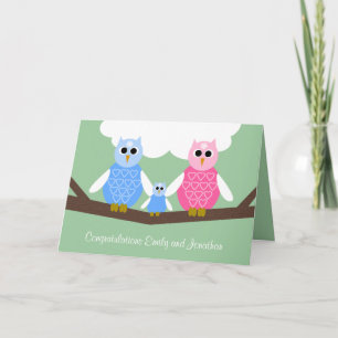 New Baby Boy Congratulations Card with Owl Family