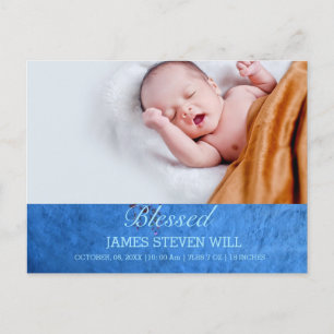 NEW BABY, BOY  CUTE BLUE PHOTO BIRTH ANNOUNCEMENT  POSTCARD