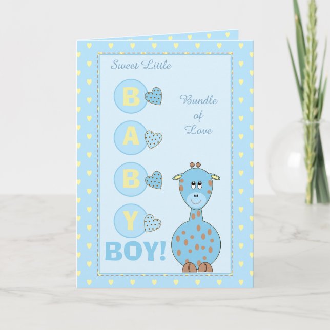 New Baby Boy cute giraffe blue Card (Front)