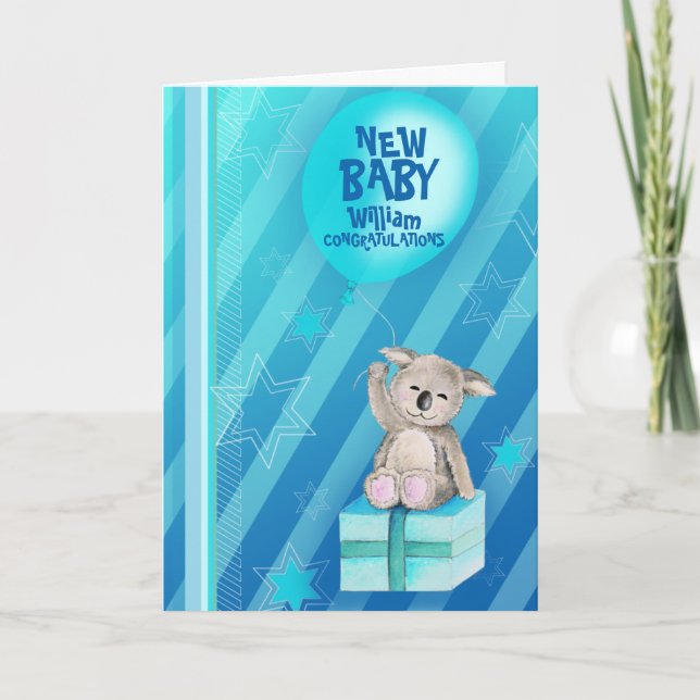 New baby boy Keddy Koala Card Blue (Front)