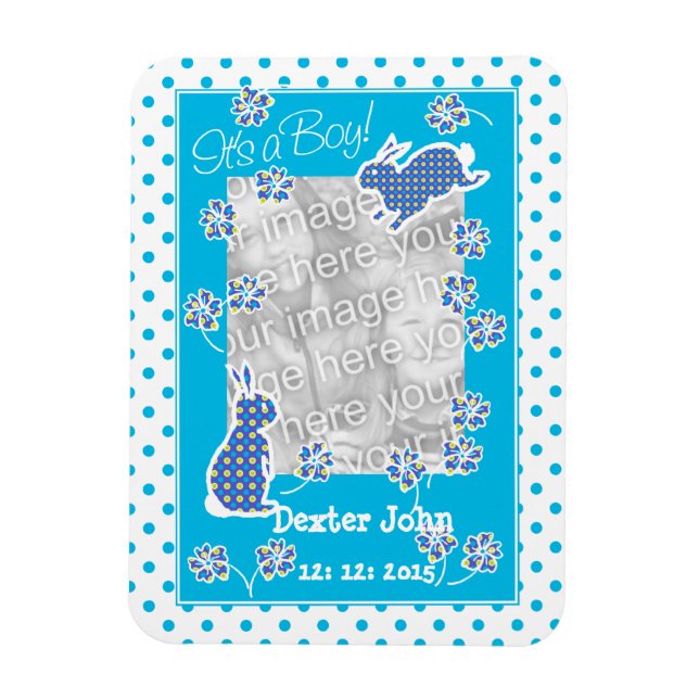 New Baby Boy Photo Magnet, Cute Bunny Rabbits Magnet (Vertical)