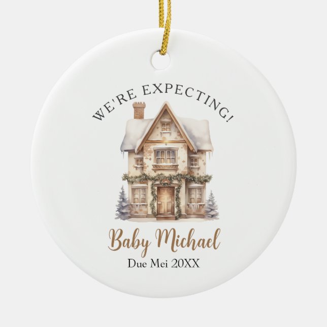 New Baby Christmas House Decor We're Expecting Ceramic Ornament (Front)