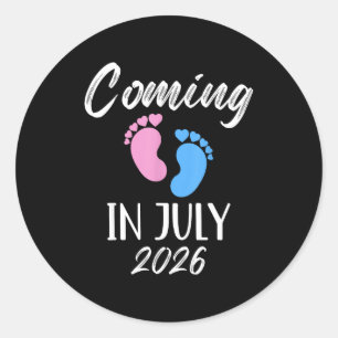 New Baby Coming In July 2026 Funny Baby Shower Boy Classic Round Sticker