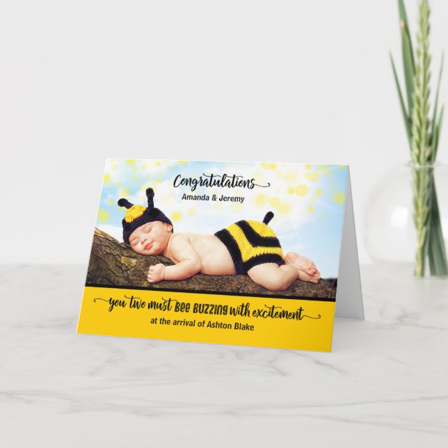 New Baby Congratulations BUZZING with Excitement Card (Front)