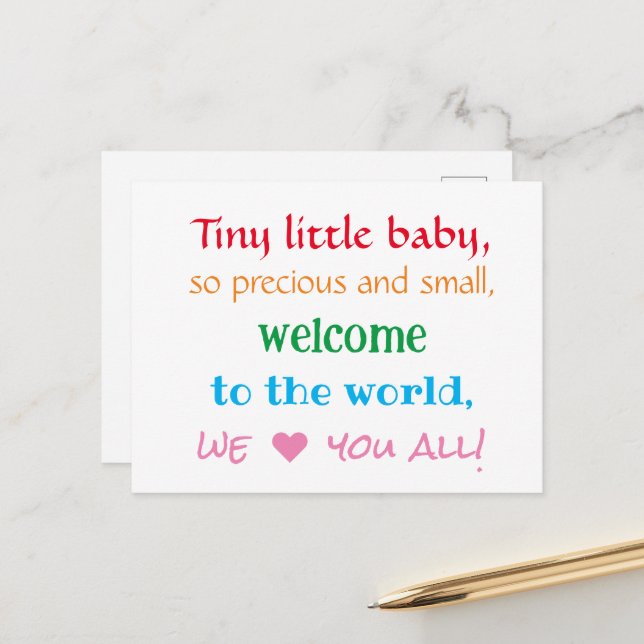 New Baby Congratulations, Unisex, Rhyme, Colourful Postcard (Front/Back In Situ)