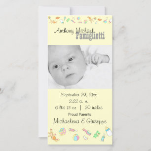 New Baby Customizable Yellow Photo Card