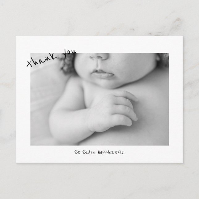New Baby Cute Font Thank You B/W  Photo Postcard (Front)