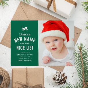 New baby cute two photo green Christmas Holiday Card
