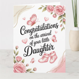 New Baby Daughter Congratulations Floral Design Card