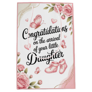 New Baby Daughter Congratulations Floral Design Medium Gift Bag
