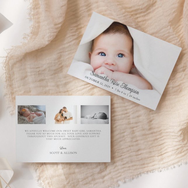 New Baby Elegant Script Photo Birth Announcement (Creator Uploaded)