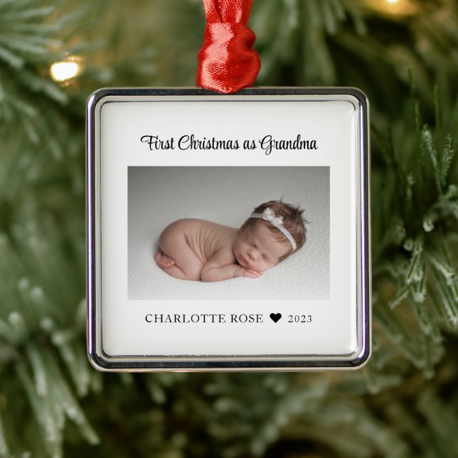 New Baby First Christmas as Grandma Photo Metal Ornament (Tree)