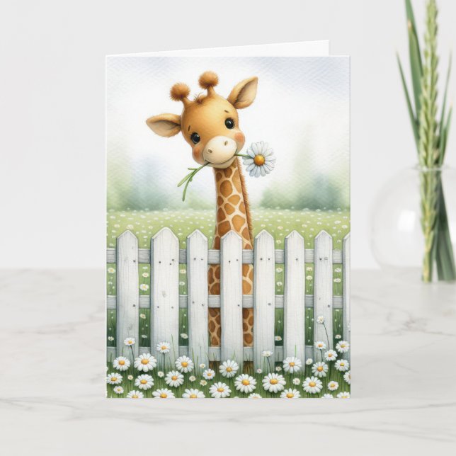 New Baby Giraffe With Daisy  Card (Front)