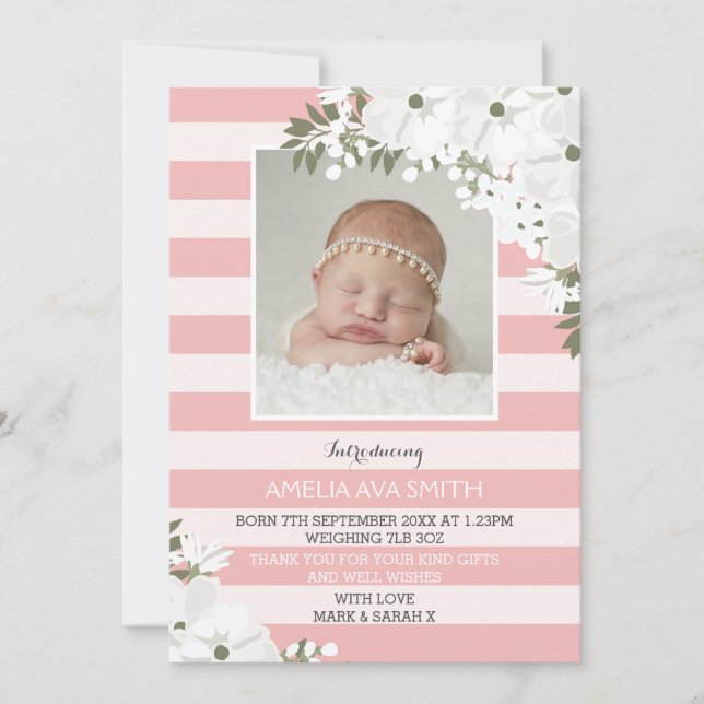 New baby girl announcement/thank you card (Front)
