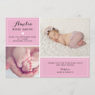 New baby girl announcement/thank you card