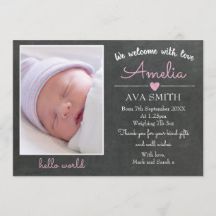 New baby girl announcement/thank you card