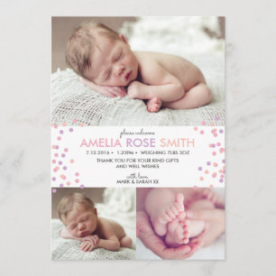 New baby girl announcement/thank you card A5
