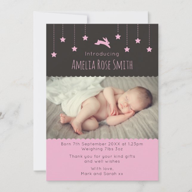 New baby girl announcement/thank you card A5 (Front)