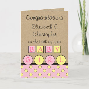 New Baby Girl big love rustic pink yellow Card