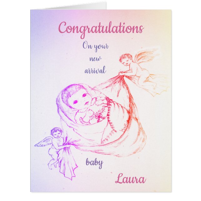 New Baby Girl Cherub design greeting (Front)