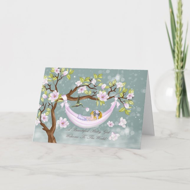 new baby girl congratulations card - welcome (Front)