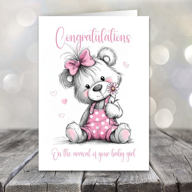 New Baby Girl Congratulations Teddy Bear Card (Creator Uploaded)