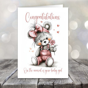 New Baby Girl Congratulations Teddy Bear Card