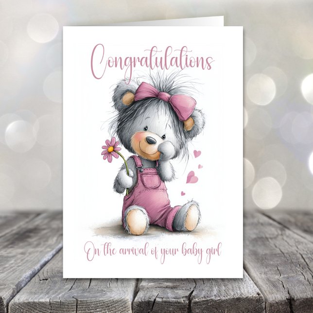 New Baby Girl Congratulations Teddy Bear Card (Creator Uploaded)