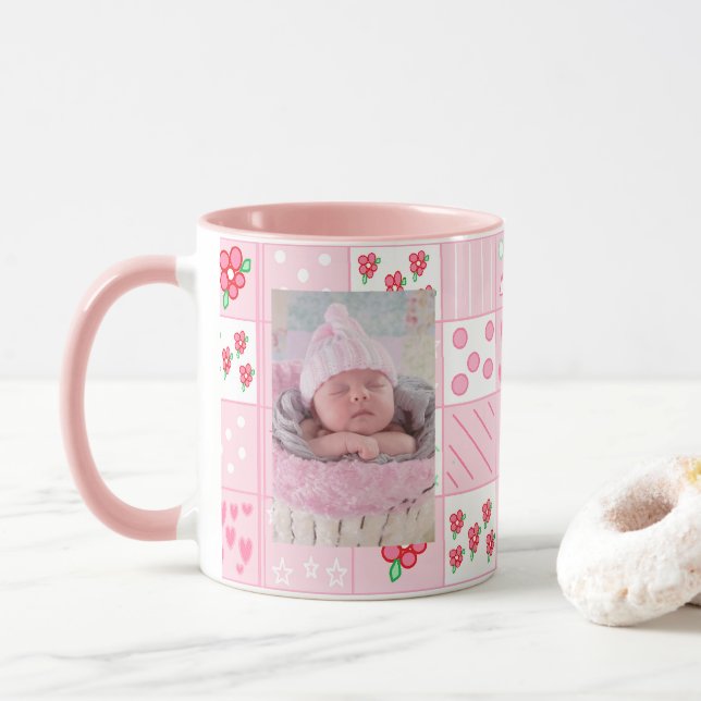 New Baby Girl Customized Photo Coffee Mug (With Donut)