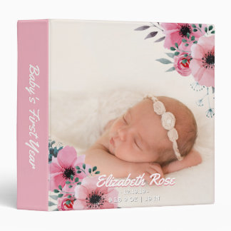 New Baby Girl First Year Photo Elegant Pink Floral Binder