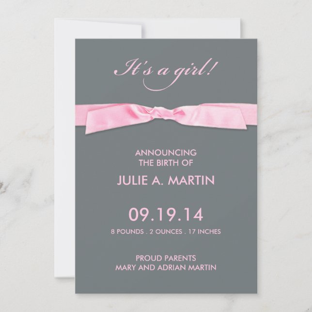 New Baby Girl Flat Announcement Card (Front)