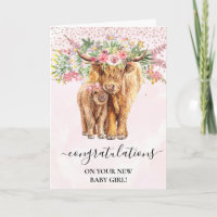 New Baby Girl Highland Cow Calf Congratulation 