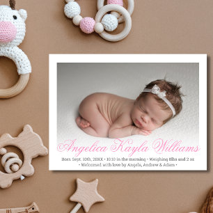 New Baby Girl Newborn Birth Stats Pink   PHOTO Announcement