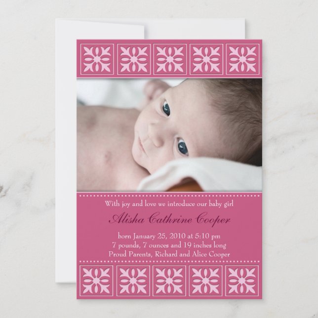 New Baby Girl Photo Flat Card Announcement (Front)