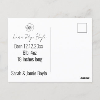 new baby girl pink, custom birth announcement postcard
