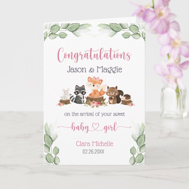 New Baby Girl Pink Personalized Congratulations Card (Orchid)