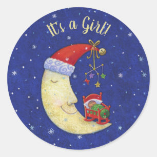 New Baby It's a Girl Christmas Santa Moon Classic Round Sticker