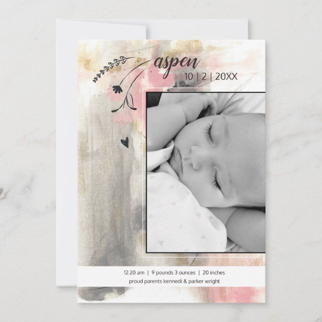 New Baby Modern Photo Style Announcement (Front)