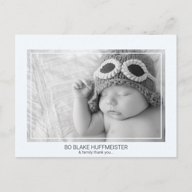 New Baby Modern Thank You B/W Photo Boy Postcard (Front)