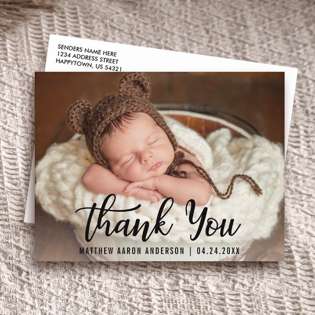 New Baby Modern Thank You Blk Postcard (Customize to change your personalized text size or text style.)