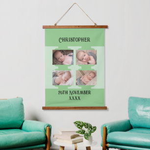 New baby name 4 photos date of birth green hanging tapestry