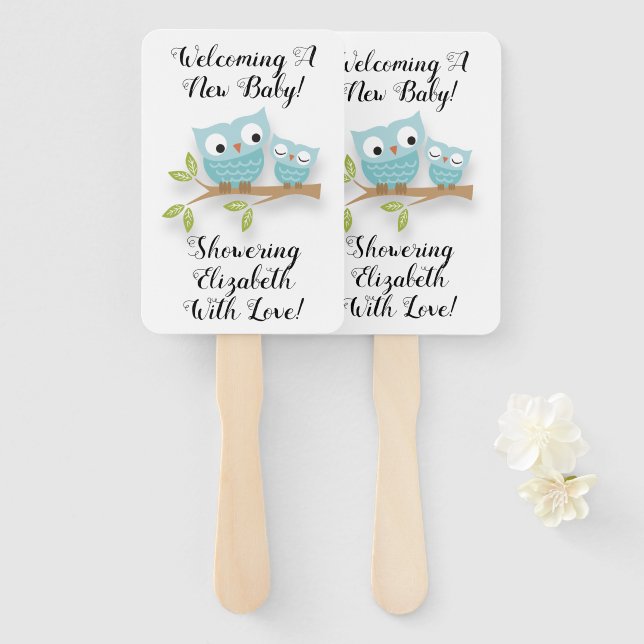 New Baby New Mom Baby Shower Cute Owls Hand Fan (Front and Back)