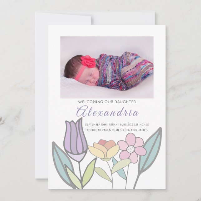 New Baby Pastel Flowers Personalized (green) Announcement (Front)