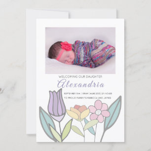 New Baby Pastel Flowers Personalized (green) Announcement