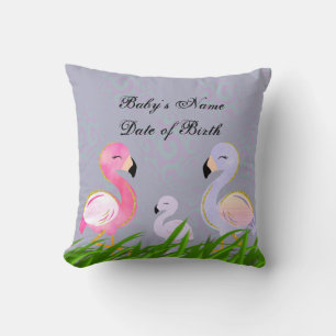 New Baby Personalized Flamingo Throw Pillow