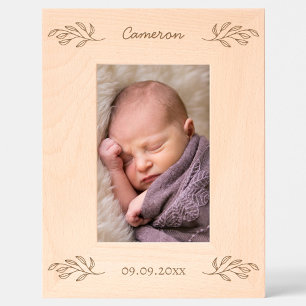 New Baby Personalized Name Date Botanical Leaves Etched Frames