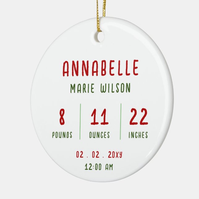 New Baby Personalized Photo Baby Info Christmas Ceramic Ornament (Left)