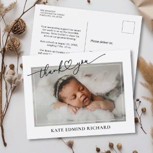 New Baby Photo Heart Script Birth Announcement Postcard