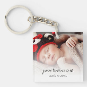 New Baby Photo Overlay Keepsake Birth Announcement Keychain