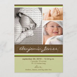 New Baby Photo Trio Birth Announcement (green)